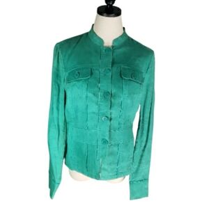 Coldwater Creek Celebrate Your Spirit Linen Teal Jacket Military Asain Fitted 8